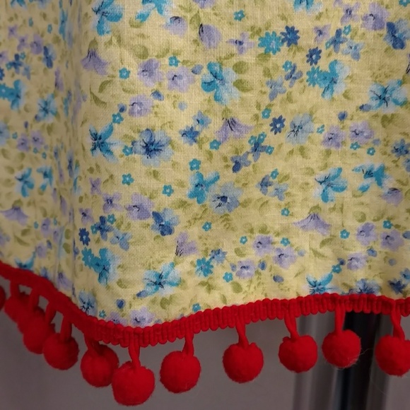 Vintage Cotton Mini Dress Yellow Floral Red Trim - Picture 3 of 8